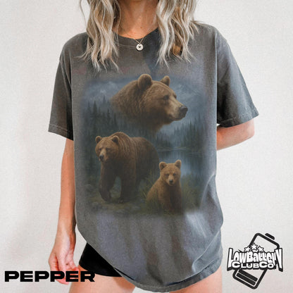 Retro Bear Landscape T-Shirt, Vintage Nature Scene Graphic Tee, Nature Shirt, Gift for Bear Fans