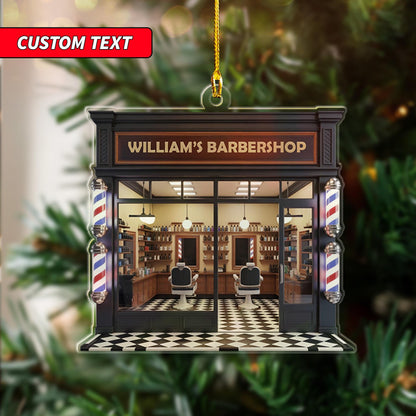 Personalized Barber Shop Xmas 2D Flat Ornament, Custom Barber Ornament, Christmas Thank You Gift, Christmas Keepsake, Barber Salon Decor