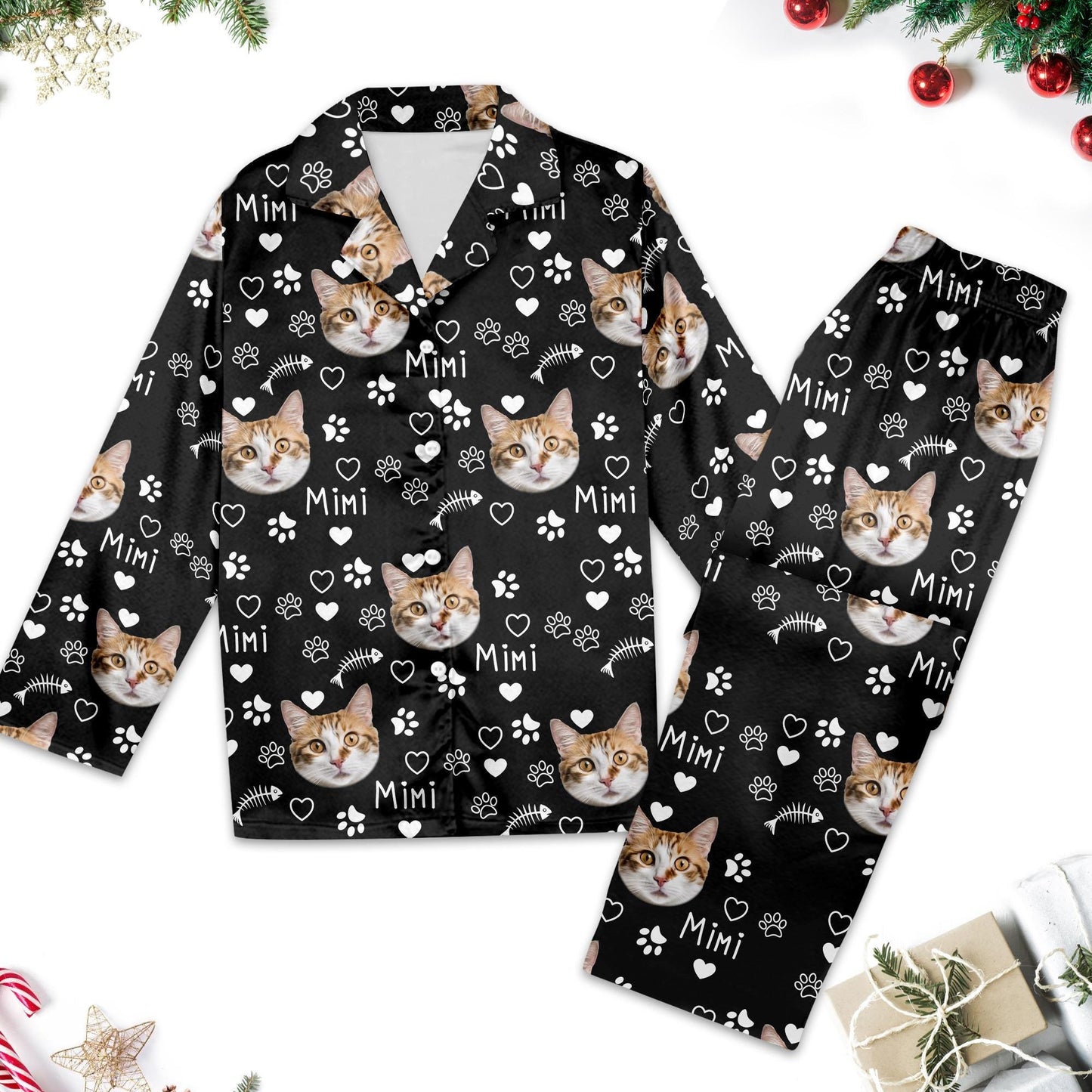 Custom Pajama Set, Custom Photo Cat Pajama Matching Set, Pet Face Pajamas, Mens Pajamas, Bachelorette Party Gifts, Pet Lover Gifts