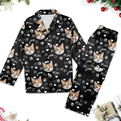 Custom Pajama Set, Custom Photo Cat Pajama Matching Set, Pet Face Pajamas, Mens Pajamas, Bachelorette Party Gifts, Pet Lover Gifts