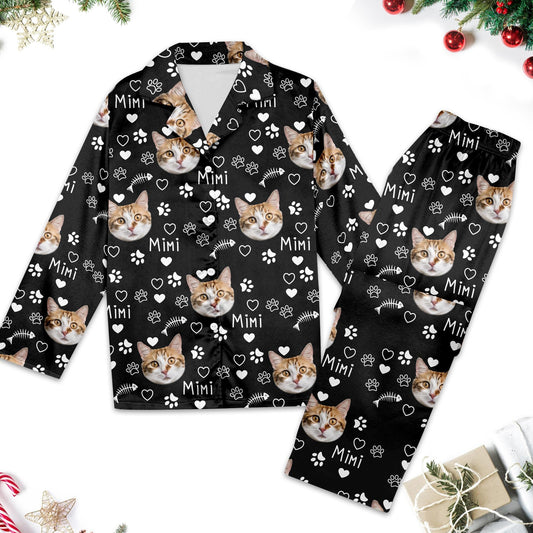 Custom Pajama Set, Custom Photo Cat Pajama Matching Set, Pet Face Pajamas, Mens Pajamas, Bachelorette Party Gifts, Pet Lover Gifts