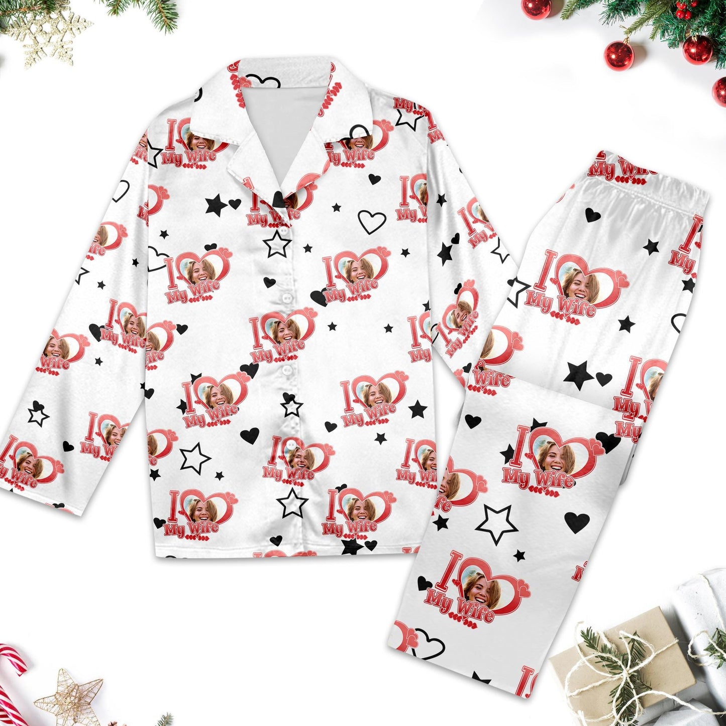 Custom Photo I Love My Wife Girlfriend Pajamas, Couple Valentine Pajamas Set, Romantic Pajamas Gift, Best Lover Gift, Anniversary Gift