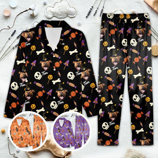 Custom Photo Halloween Outfit, Personalized Pet Photo Halloween Pajamas Set, Matching Halloween Pajamas Set, Halloween Costume Shirt