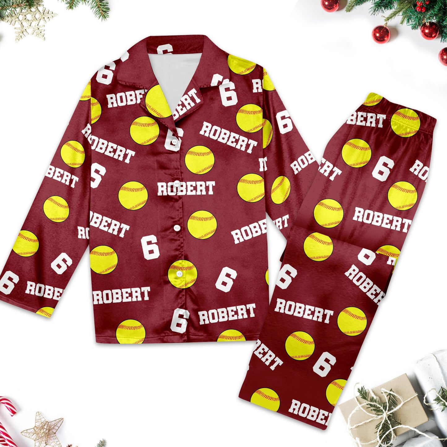 Personalized Softball Pajamas With Name, Custom Sport Pajamas for Family, Team Gift For Softball Players, Baseball Custom Pajama