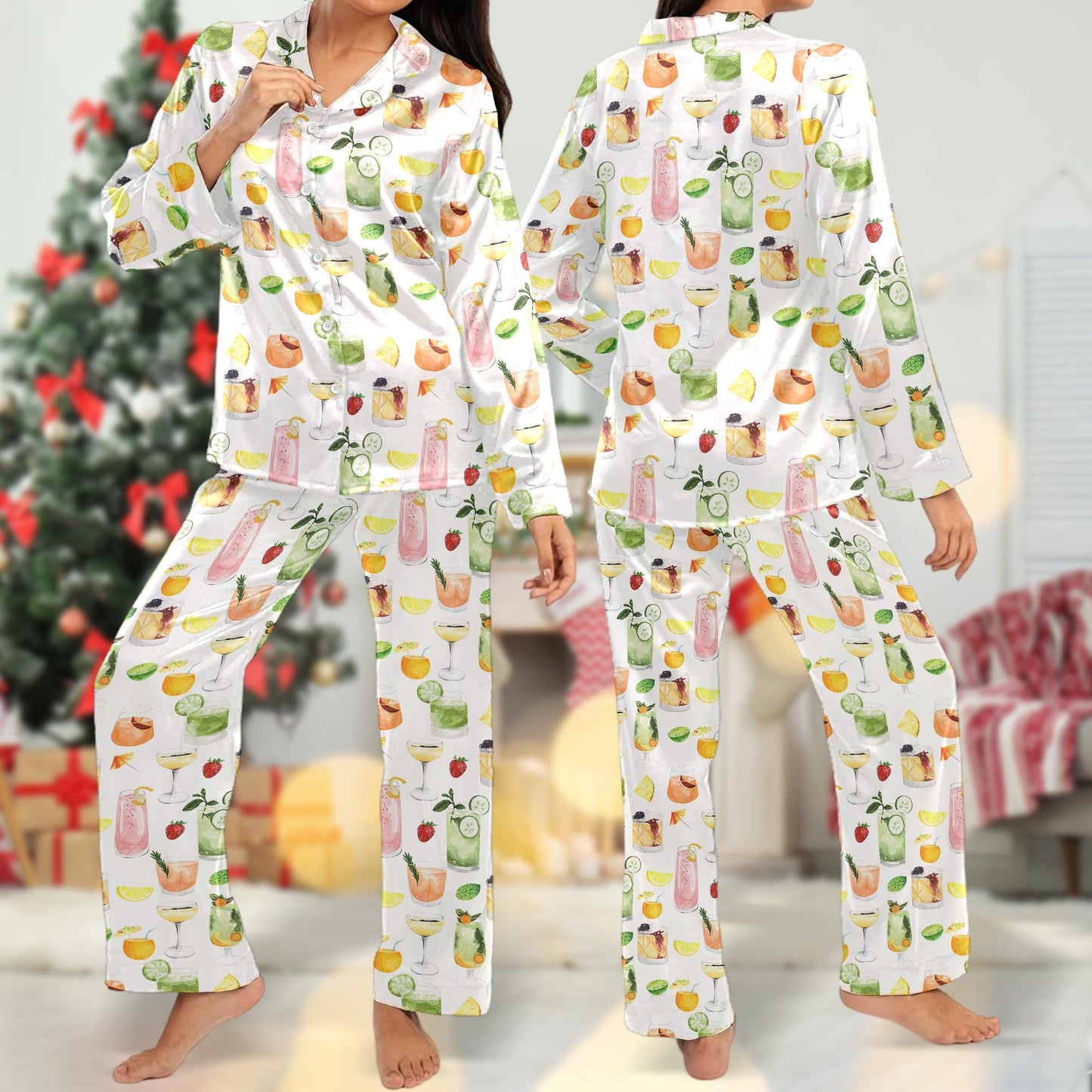 Cocktail Print Pajamas, Alcohol Drinks Pajamas, Gift for Her, Girls Weekend Outfit, Margarita Trendy Pajamas for Her, Margarita Pajamas