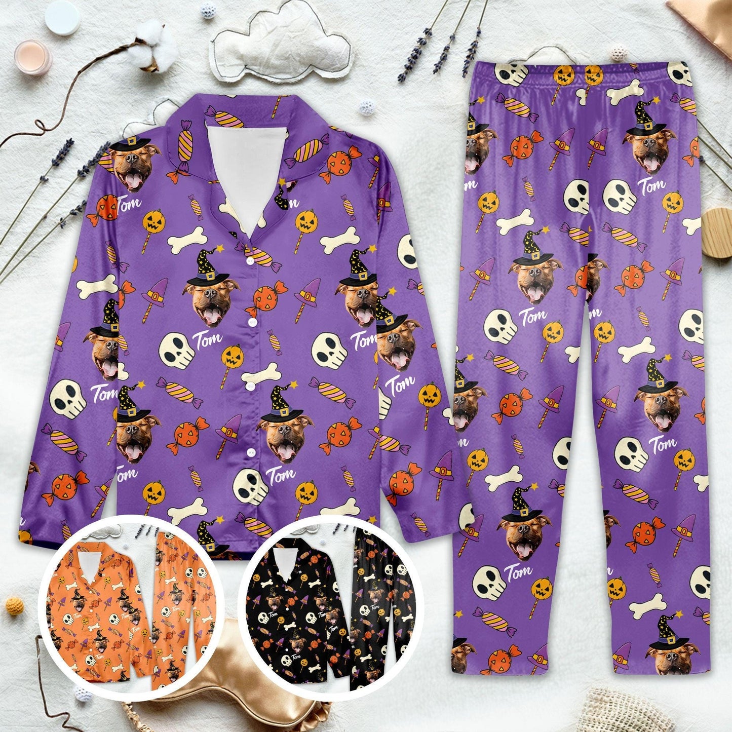 Personalized Pet Photo Halloween Pajamas Set, Custom Photo Halloween Outfit, Matching Halloween Pajamas Set, Halloween Costume Shirt