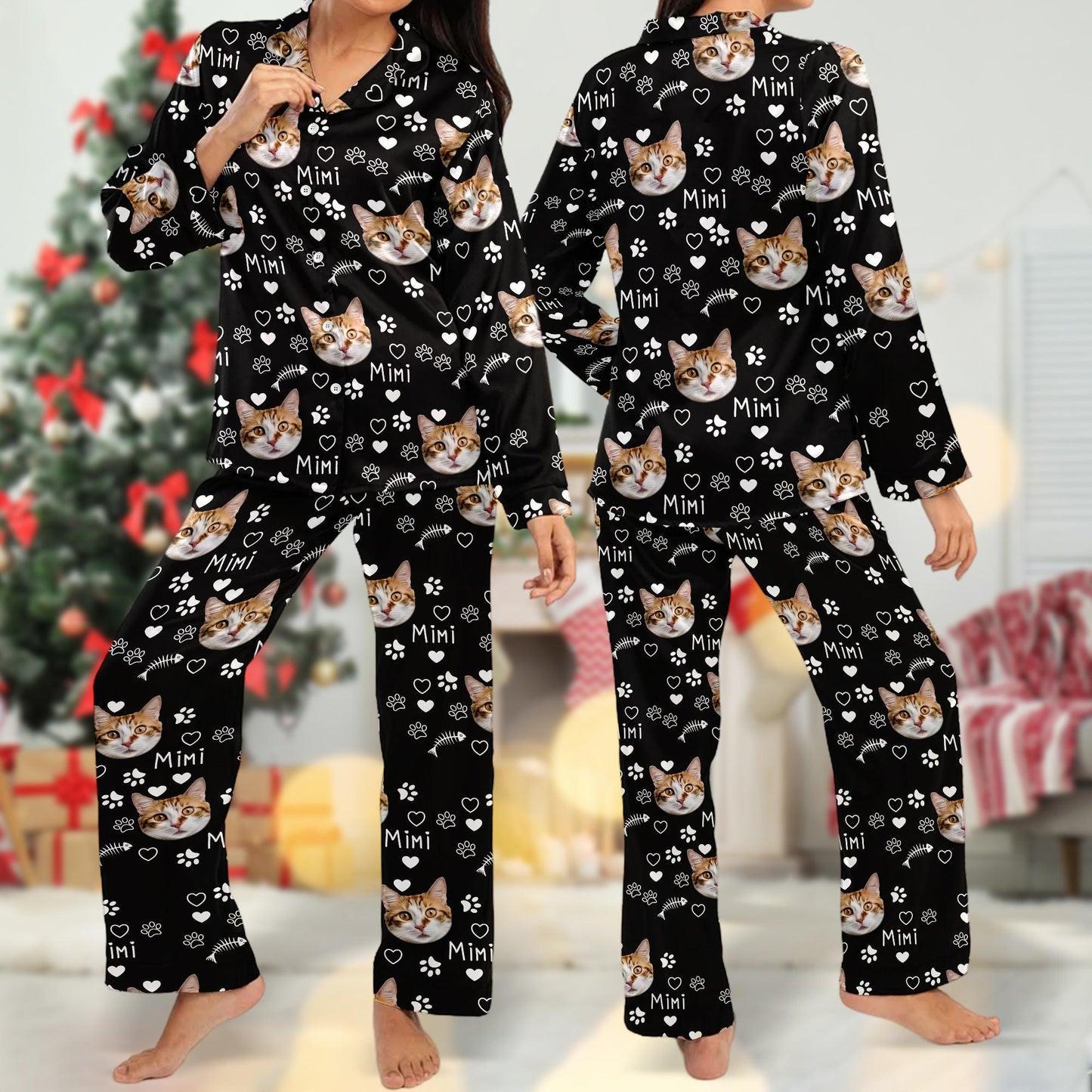 Custom Pajama Set, Custom Photo Cat Pajama Matching Set, Pet Face Pajamas, Mens Pajamas, Bachelorette Party Gifts, Pet Lover Gifts