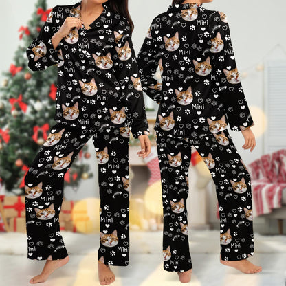 Custom Pajama Set, Custom Photo Cat Pajama Matching Set, Pet Face Pajamas, Mens Pajamas, Bachelorette Party Gifts, Pet Lover Gifts