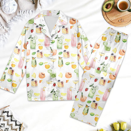 Cocktail Print Pajamas, Alcohol Drinks Pajamas, Gift for Her, Girls Weekend Outfit, Margarita Trendy Pajamas for Her, Margarita Pajamas