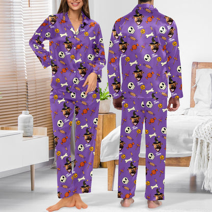 Custom Photo Halloween Outfit, Personalized Pet Photo Halloween Pajamas Set, Matching Halloween Pajamas Set, Halloween Costume Shirt