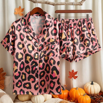 Leopard Pattern Satin Pajamas Set, Girlish Pajamas, Halloween Pajama, Cute Women Pajamas, Leopard Skin Pajamas Set, Leopard & Cheetah Pajama