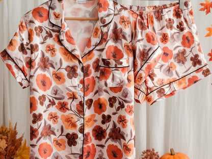 Cozy Fall Aesthetic Satin Pajamas Set, Autumn Pajamas, Fall Pajamas, Autumn Leaves Pajamas, Fall Flowers Pajamas, Halloween Pjs, Cozy Season