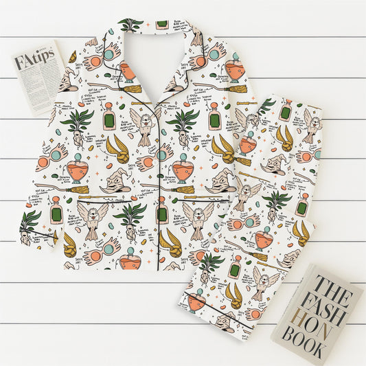 Halloween HP Movie Pajamas Set, Halloween Wizard Movie Nightwear, Magic Kingdom Sleepwear, Cozy Homewear For Witch Movie Fan