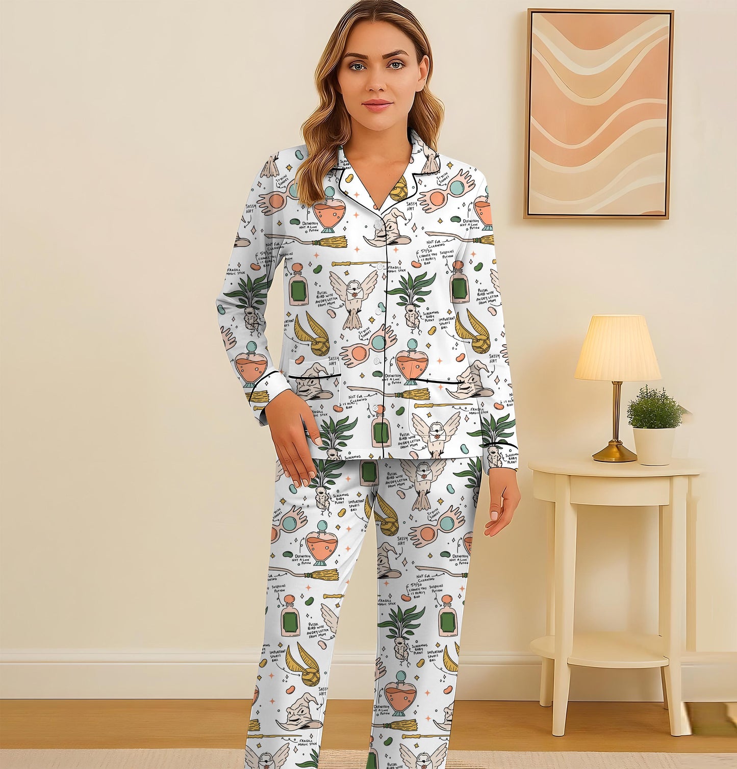 Halloween HP Movie Pajamas Set, Halloween Wizard Movie Nightwear, Magic Kingdom Sleepwear, Cozy Homewear For Witch Movie Fan