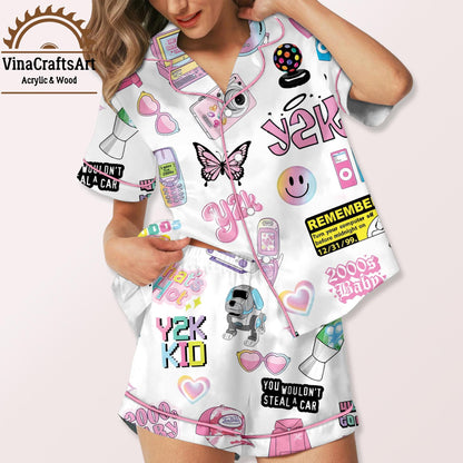 Y2K Pajama Set – 2000s Baby Aesthetic Sleepwear, Retro Tech & Butterfly Print PJs, Cute Short Loungewear Gift for Women, Nostalgia Fans