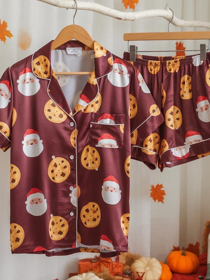 Santa and Cookies Christmas Satin Pajamas Set, Christmas Pajamas, Santa Clause Pajamas, Holiday Pjs, Family Christmas Pajamas, Cozy Season