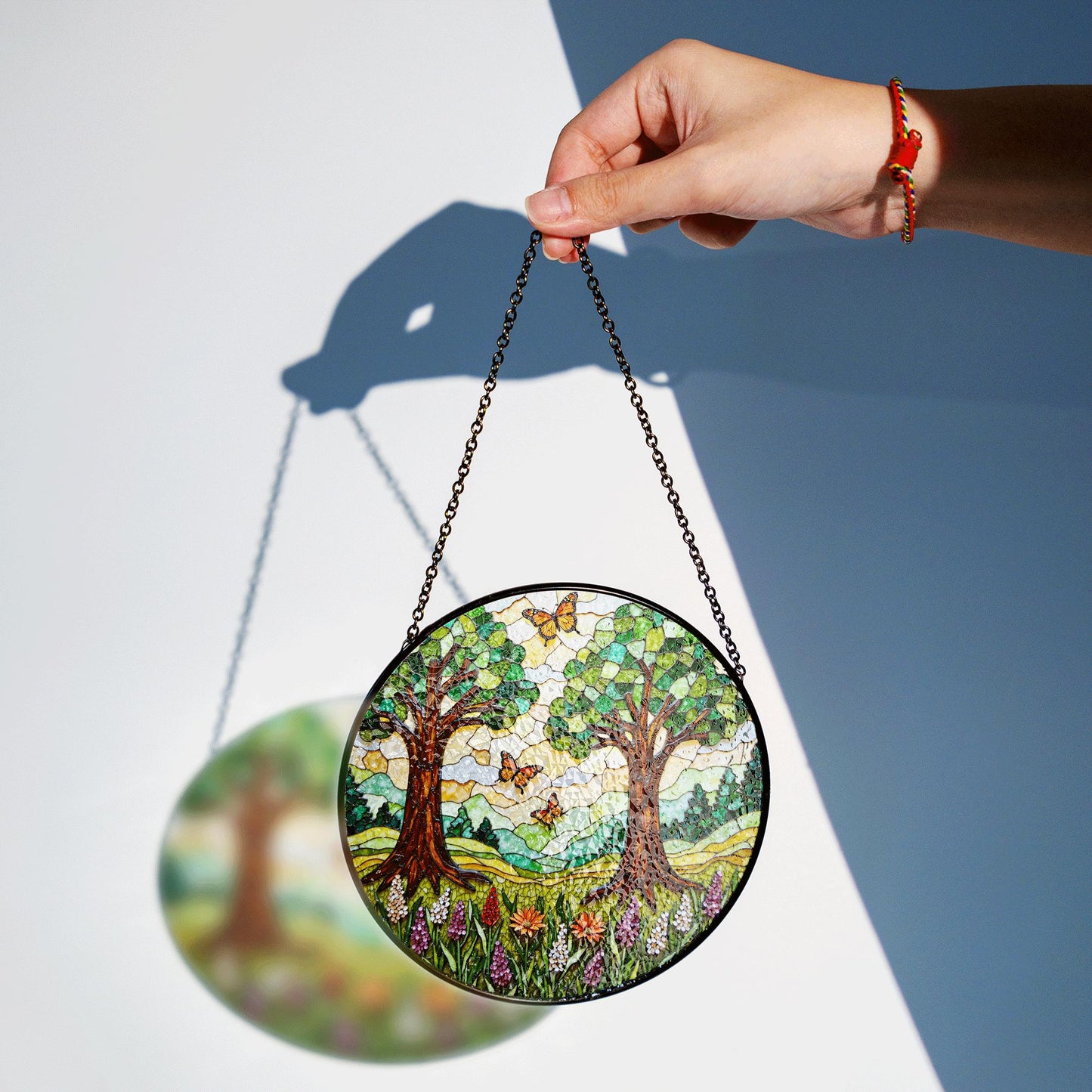 Forest Trees Butterfly Suncatcher Nature Stained Glass Window Decor Gift for Mom Birthday or Mother’s Day