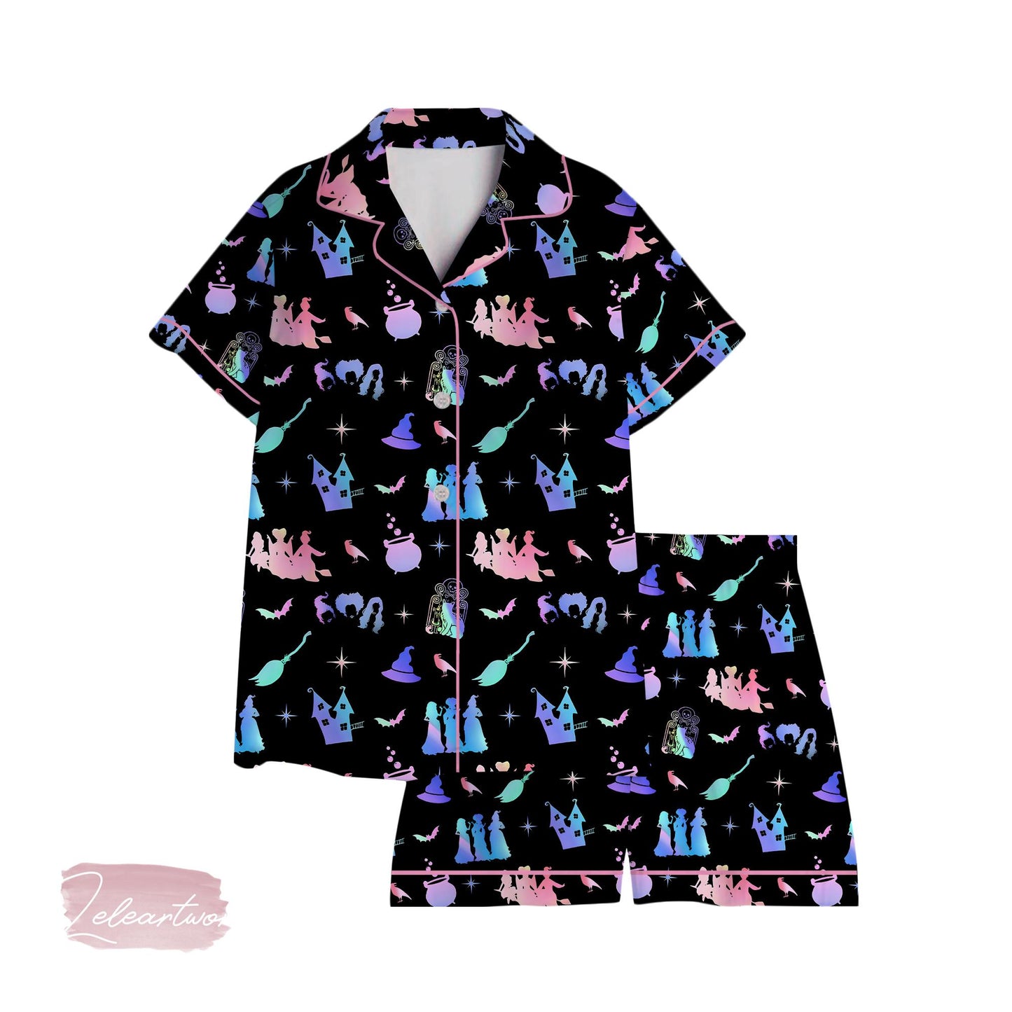 Witch Sisters Halloween Pajama Set – Pastel Goth Witch Print Sleepwear, Spooky Cute Pajamas for Halloween & Cozy Fall Nights