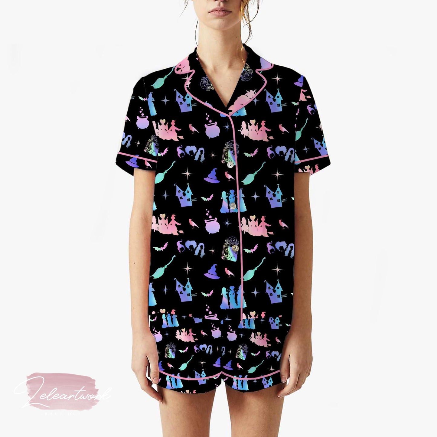 Witch Sisters Halloween Pajama Set – Pastel Goth Witch Print Sleepwear, Spooky Cute Pajamas for Halloween & Cozy Fall Nights