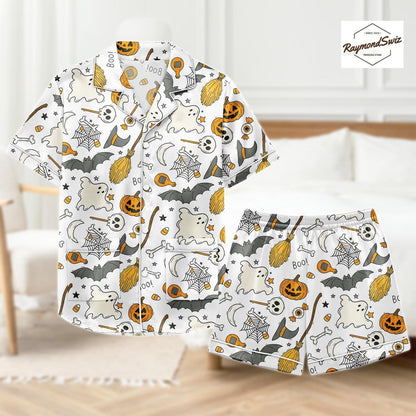 Haunted Halloween Pajama Set, Magic Boo Button Shirt PJs, Halloween Costume, Pumpkin Pyjama, Trick Or Treat
