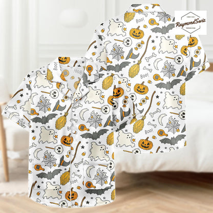 Haunted Halloween Pajama Set, Magic Boo Button Shirt PJs, Halloween Costume, Pumpkin Pyjama, Trick Or Treat