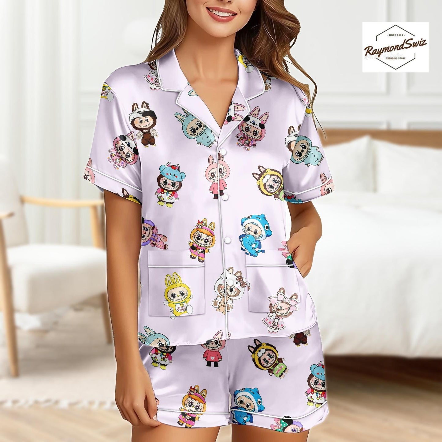 Labubu Monster Pajama Set, Matching Button PJs, Short Sleeve PJs, Labubu Merch, Cute Shorts