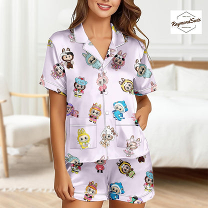 Labubu Monster Pajama Set, Matching Button PJs, Short Sleeve PJs, Labubu Merch, Cute Shorts