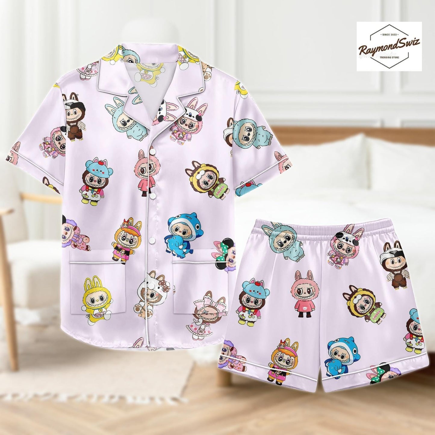 Labubu Monster Pajama Set, Matching Button PJs, Short Sleeve PJs, Labubu Merch, Cute Shorts