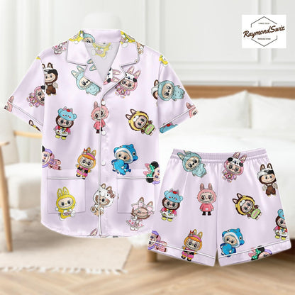 Labubu Monster Pajama Set, Matching Button PJs, Short Sleeve PJs, Labubu Merch, Cute Shorts