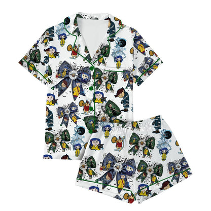 Halloween Doll Button Eyes Pajamas Set, Horror Cartoon Movie Shirt, Cartoon Character Pajamas