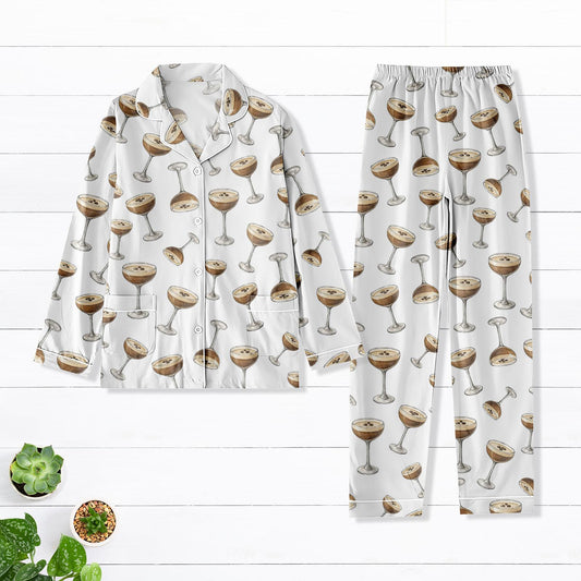 Espresso Martini Pajamas Set Women, Espresso Sleepwear, Champagne Cocktail Satin Sleepwear, Bachelorette Party Pajamas, Wedding Pajamas