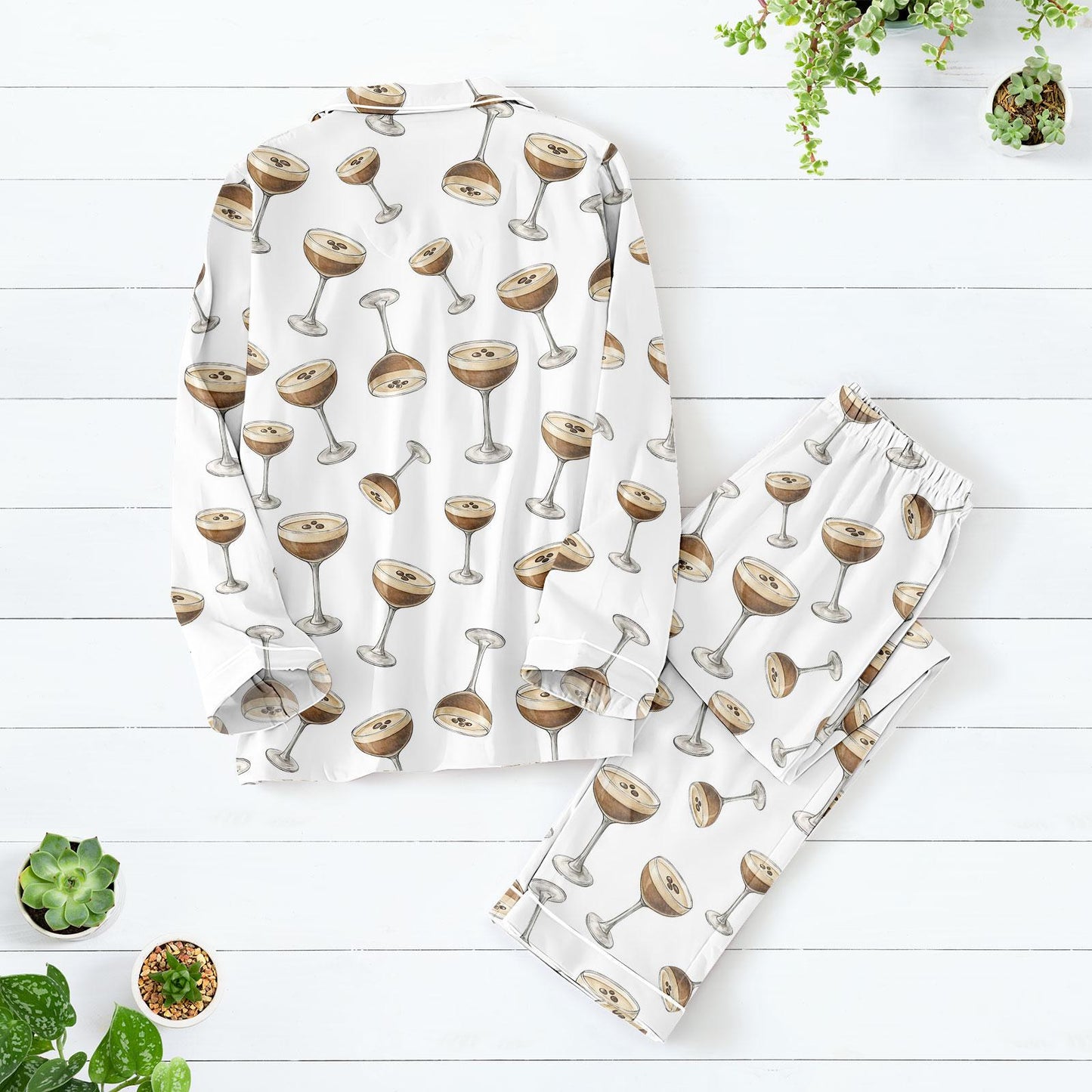 Espresso Martini Pajamas Set Women, Espresso Sleepwear, Champagne Cocktail Satin Sleepwear, Bachelorette Party Pajamas, Wedding Pajamas