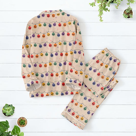 Halloween Pajama Set for Women, Pumpkin Satin Sleepwear, Spooky Jack O'Lantern PJs, Long Sleeve Fall Loungewear, Trick or Treat Outfit