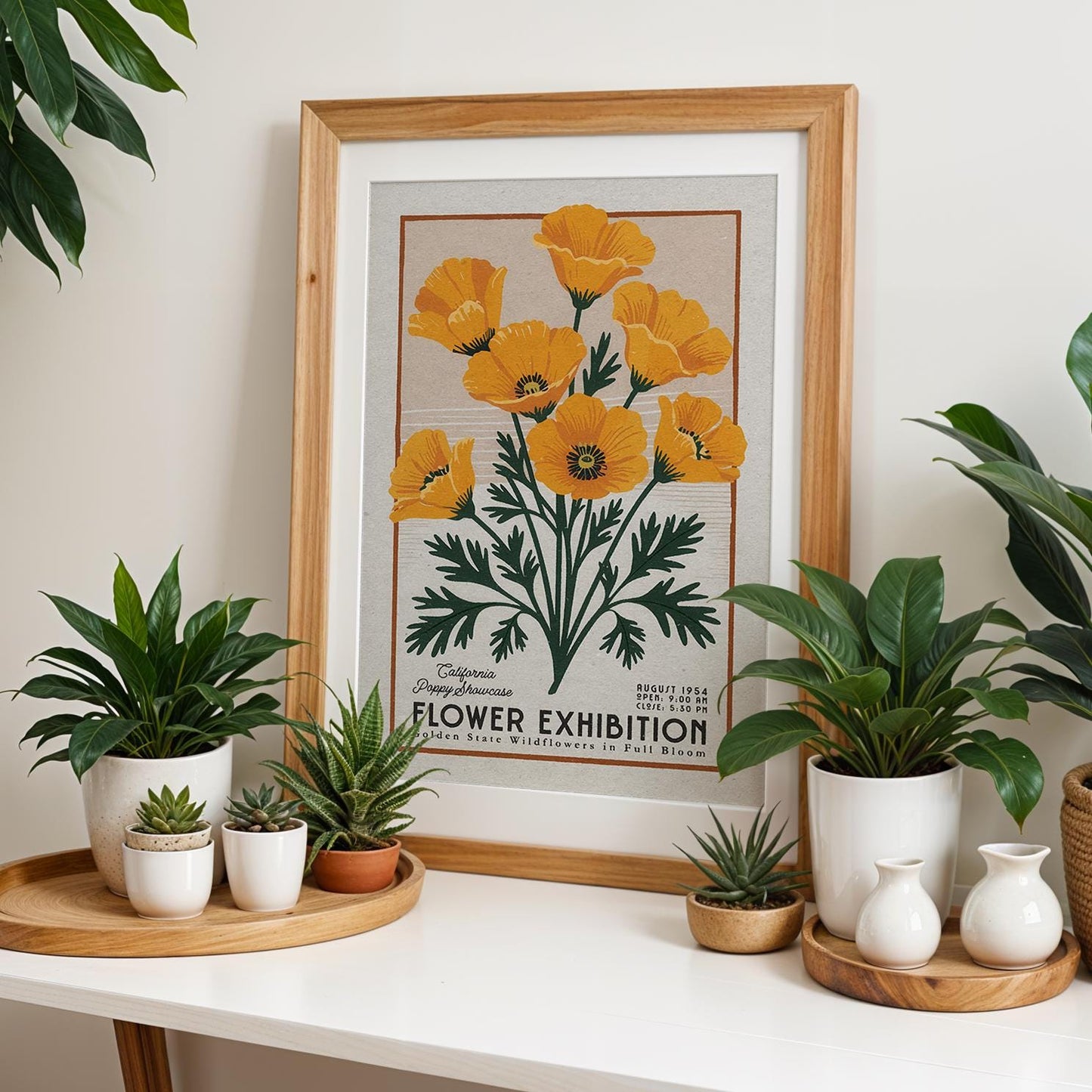 California Poppies Botanical Poster, Retro California Flower Wall Print | Botanical Wall Art for Plant Lover Gift, California Flower Decor