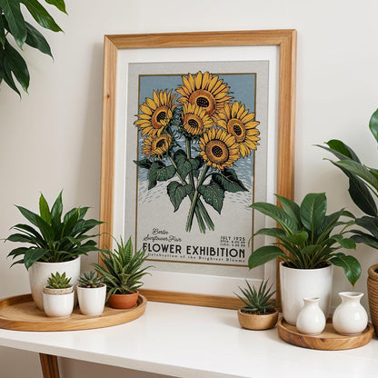 Berlin Sunflower Botanical Print, Bold Floral Wall Poster | Retro Botanical Art for Gardeners, Mid Century Sunflower Decor