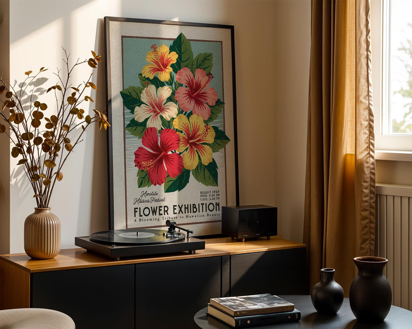 Flower Market Hibiscus Print, Retro Hawaiian Flower Art | Flower Market Print | Retro Botanical Poster, Vintage Hawaii Flower Art