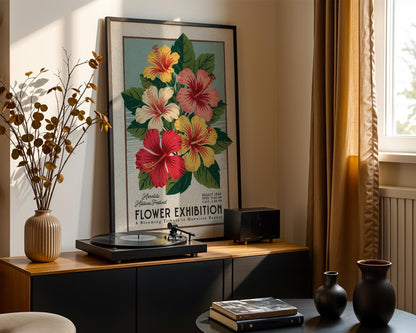 Flower Market Hibiscus Print, Retro Hawaiian Flower Art | Flower Market Print | Retro Botanical Poster, Vintage Hawaii Flower Art
