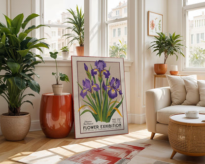 Florence Iris Botanical Poster, Retro Botanical Home Decor | Italian Floral Wall Art Gift for Gardeners, Mid Century Flower Art