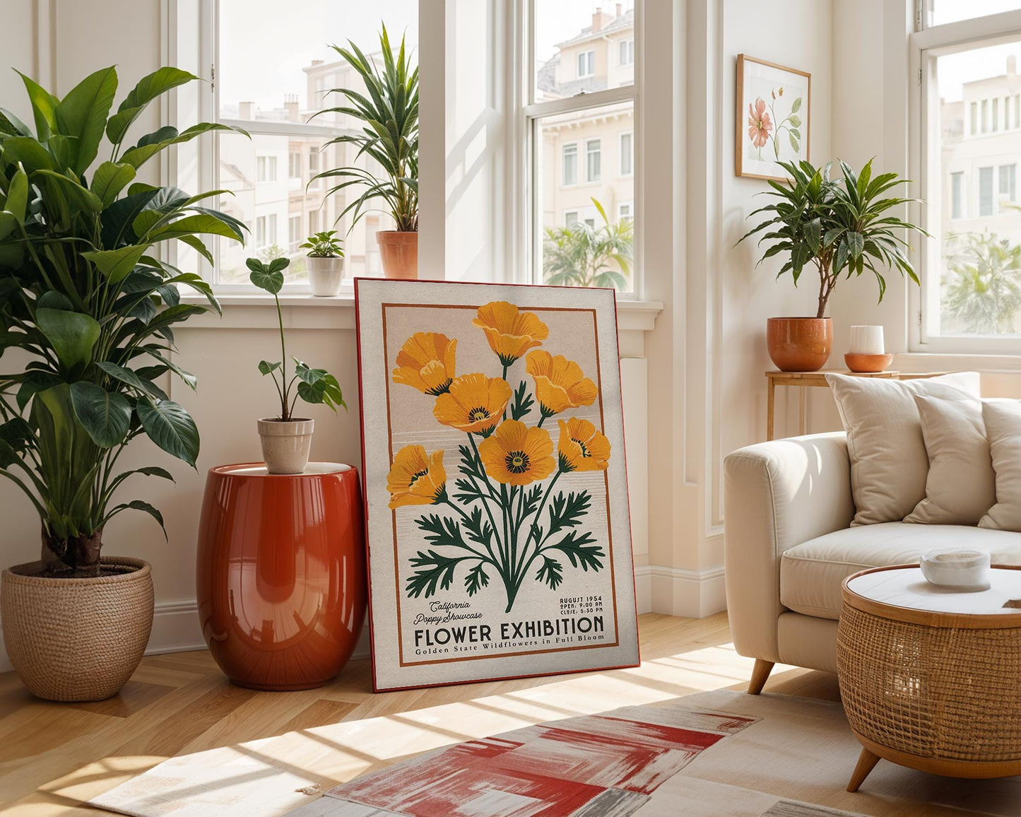 California Poppies Botanical Poster, Retro California Flower Wall Print | Botanical Wall Art for Plant Lover Gift, California Flower Decor