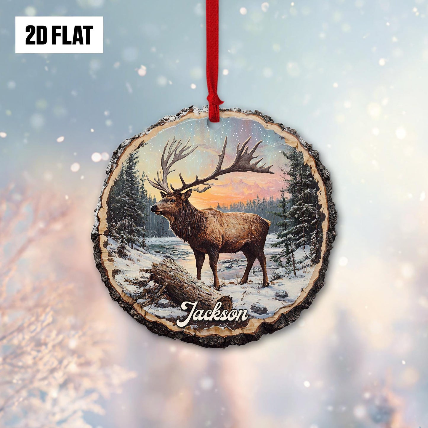 Personalized Rein Deer 2D Flat Ornament, Custom Name Christmas Tree Ornament, Wildlife Christmas Ornament, Nature Lover's Gift for Holiday