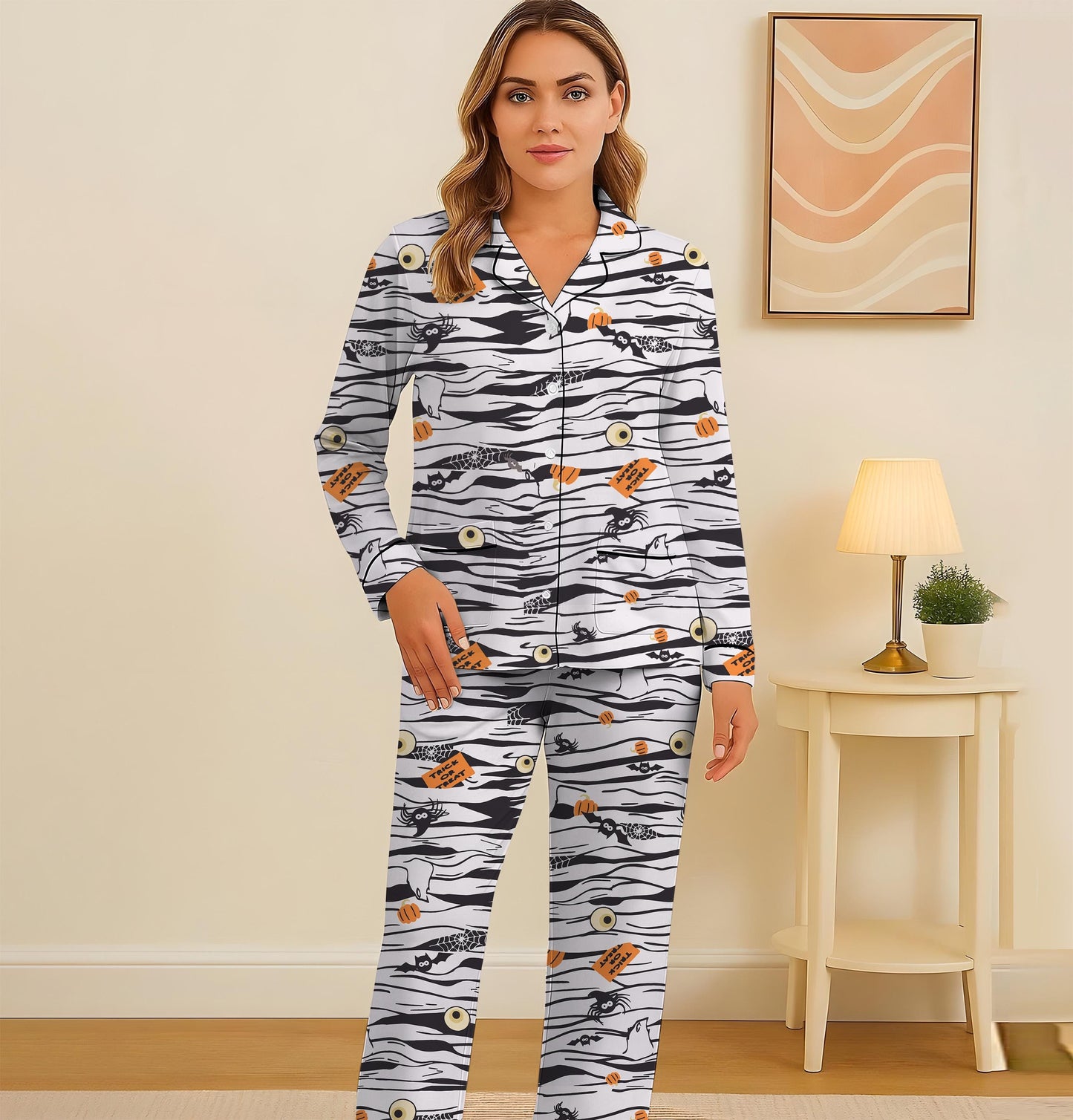 Halloween Mummy Spider Eyeball Pajamas Set, Halloween Themed Sleepwear, Halloween Characters Homewear, Cozy Loungewear, Spooky Season Gift