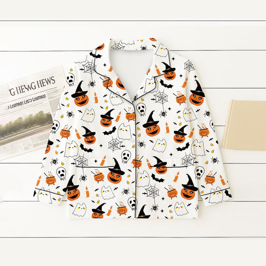 Halloween Witch Ghost Pumpkin Spider Pajamas Set, Halloween Pattern Sleepwear, Halloween Scary Pumpkin Homewear, Spooky Season Gift