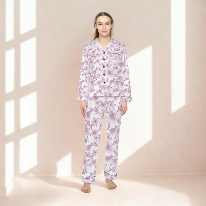 Toile de Jouy Inspired Bridal Pajama Set – Satin Getting Ready Outfit for Brides and Bridesmaids