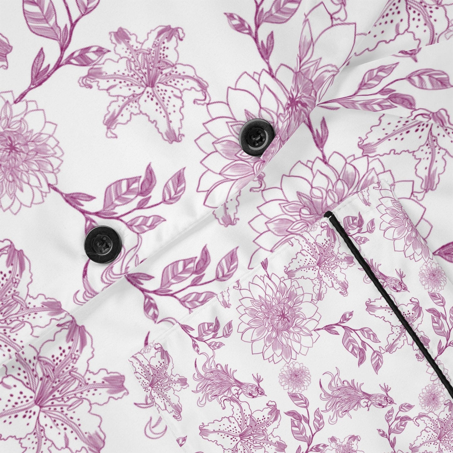 Toile de Jouy Inspired Bridal Pajama Set – Satin Getting Ready Outfit for Brides and Bridesmaids