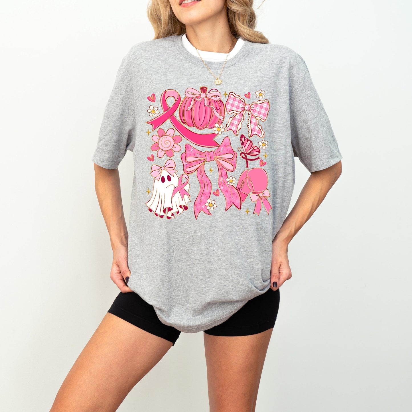 Breast Cancer Shirt, Ribbon Coquette Bow Shirt, Pink Pumpkin Sweatshirt, Cancer Ghost Coquette, Pink Bow Boxing Gloves Cancer Awareness Tee