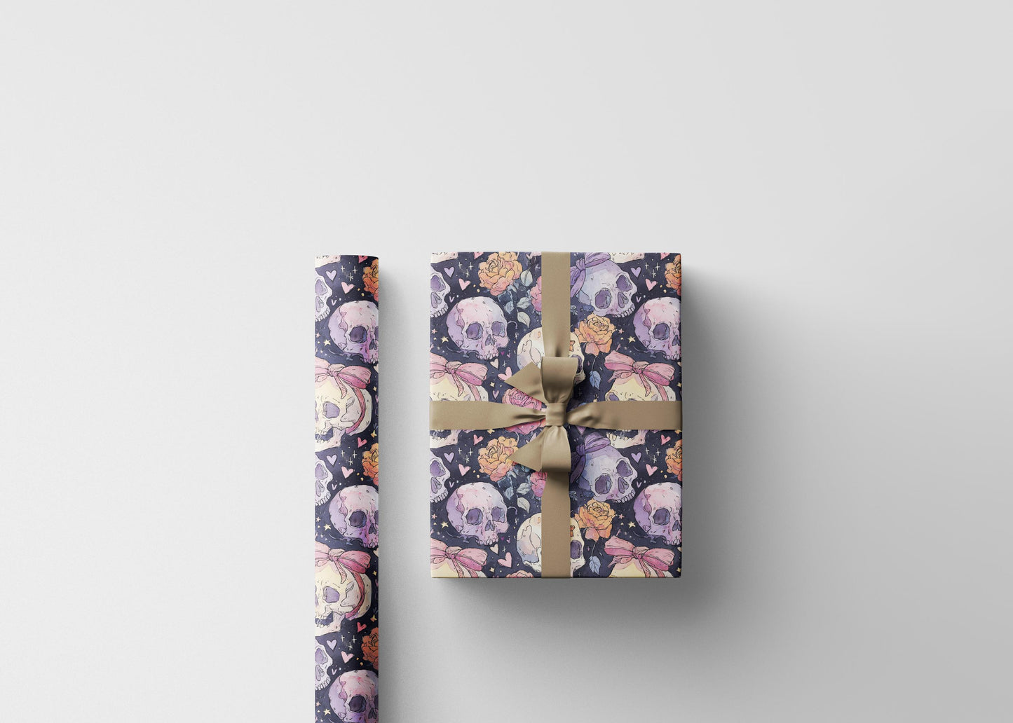 Pastel Goth Watercolor Halloween Wrapping Paper Roll Spooky Cute Skeleton Ghost Bat Witch Print #14