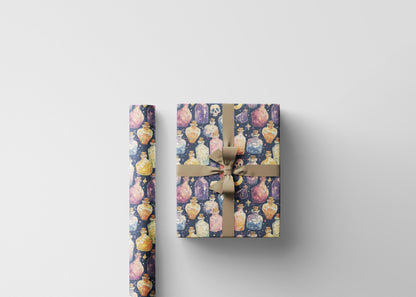 Pastel Goth Halloween Wrapping Paper Roll Watercolor Cute Spooky vibes Bats Skeleton Witchy Pattern #19