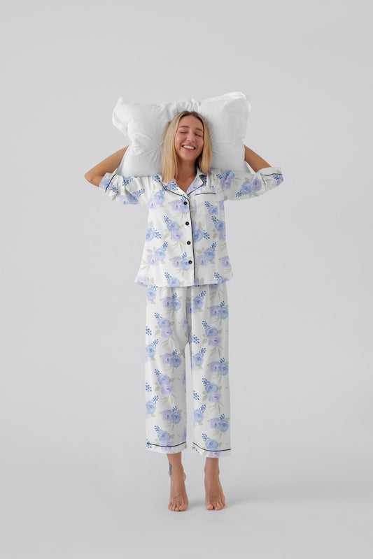 Satin Pajama Set – Bridgerton-Inspired Bride Getting Ready Outfit | Bridal Pajamas | Bridesmaid Pajama | Bridal Shower Gift | Something Blue