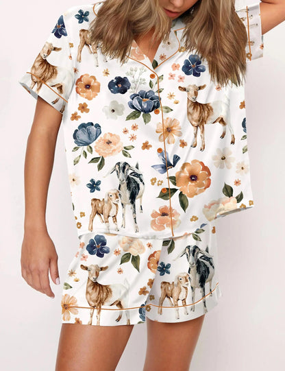 Goat Farm Floral Silky Satin Pajama Set For Women  Pajamas Set