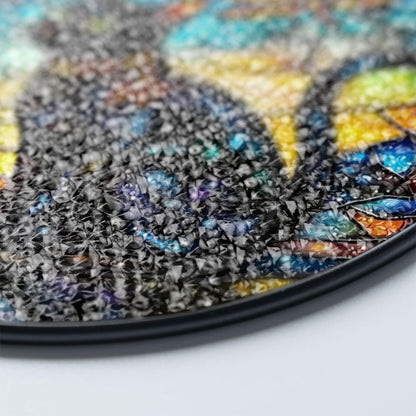Black Cat Stained Glass Suncatcher, Cosmic Window Hanging with Stars, Moon and Dragonfly, Mystical Galaxy Decor for Home and Cat Lovers Gift